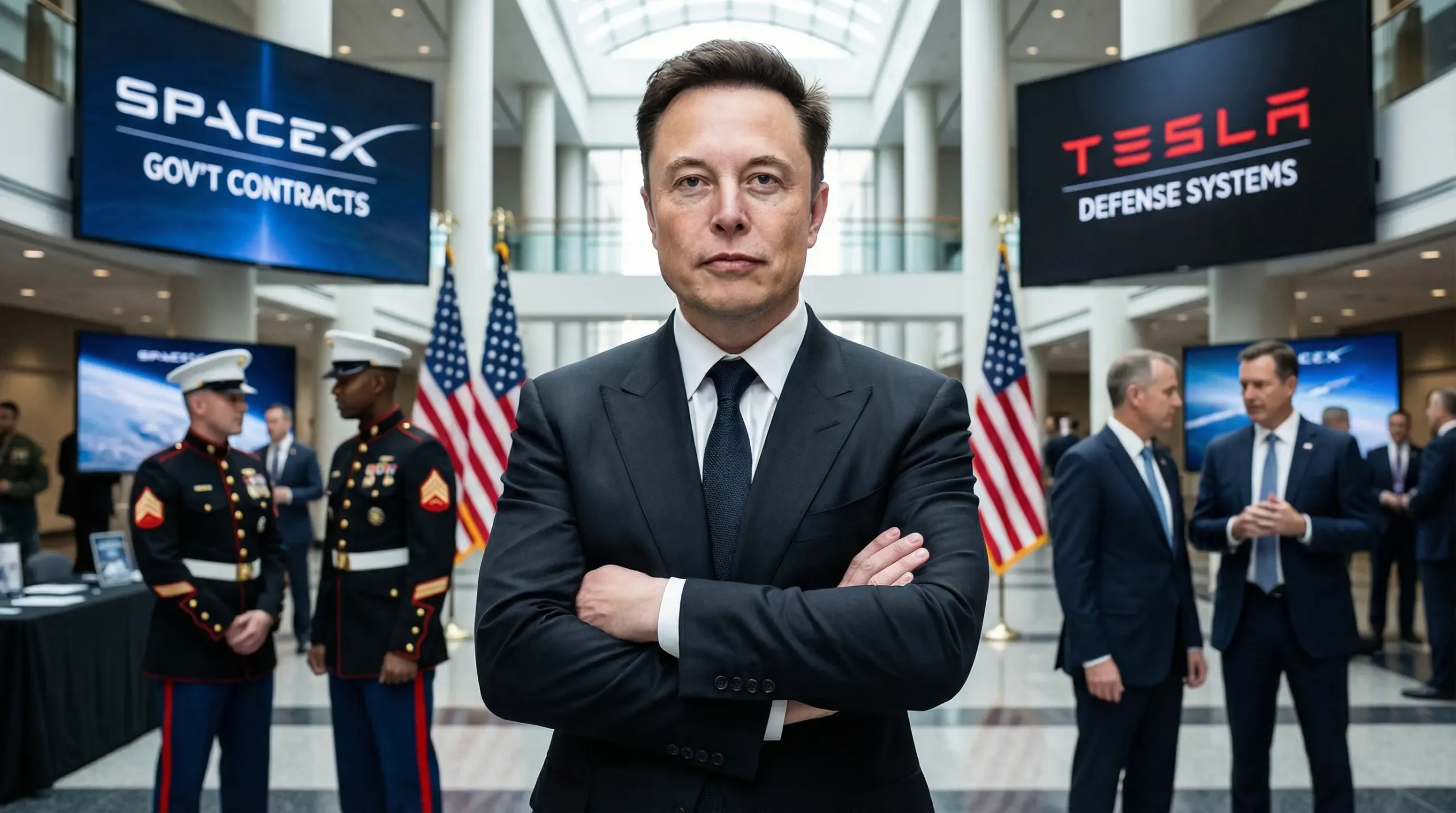 Illustration depicting Elon Musk and xAI's conflict of interest in the Pentagon AI procurement process