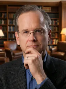 Illustrated portrait of Lawrence Lessig, Harvard law professor and digital rights expert